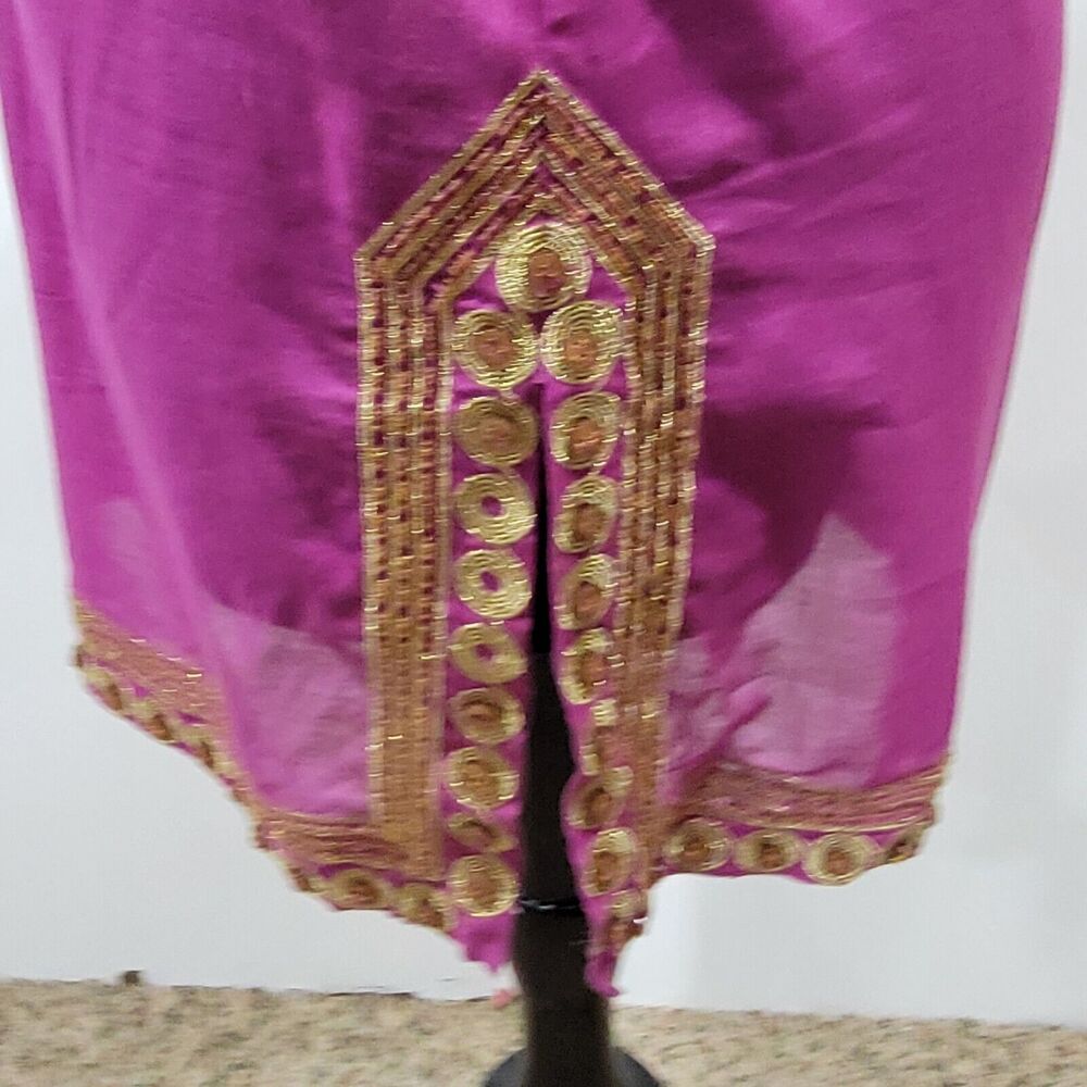 Tory Burch Magenta Sheer Gold Embroidered Beaded Button Trim Tunic Small Artsy - Picture 12 of 12